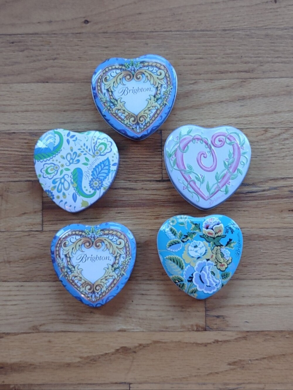 Lot Of 5 Brighton Heart Shaped Tins